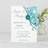 フローラティール（緑がかった色）-スイート16パーティの招待状 招待状 (スタンド正面)