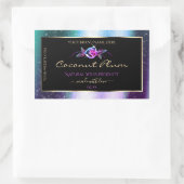 フローラティール（緑がかった色）パープルグリッターブラック製品ラベル 長方形シール (バッグ)