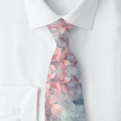 フローラティール（緑がかった色）ピンクグレエレガントー ネクタイ