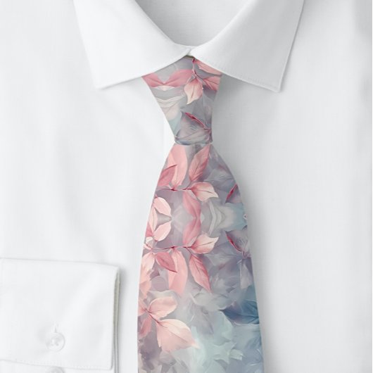 フローラティール（緑がかった色）ピンクグレエレガントー ネクタイ