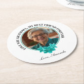 フローラティール（緑がかった色）フレームグランドキッドへおばあちゃんの写真 ラウンドペーパーコースター (アングル)