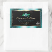 フローラティール（緑がかった色）ブラック製品ラベルソフトグリッターロゴ 長方形シール (バッグ)