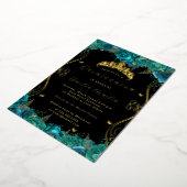 フローラティール（緑がかった色）ブラック金ゴールドスクロールキンセアニェラ 箔招待状 (回転した状態)