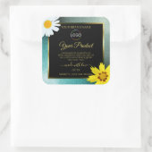 フローラティール(緑がかった色)ブルーグリッターブラック製品ラベルのロゴ スクエアシール (バッグ)