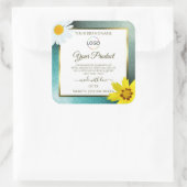 フローラティール（緑がかった色）ブルーグリッターホワイト製品ラベルのロゴ スクエアシール (バッグ)