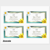 フローラティール(緑がかった色)ブルーグリッターホワイト製品ラベルのロゴ 長方形シール (シート)