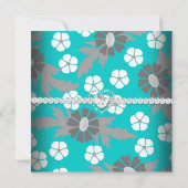 フローラティール（緑がかった色）ブルーグレーホワイトバースデーパーティー 招待状 (裏面)