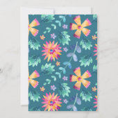フローラティール(緑がかった色)ブルーコーラルピンクフラワーベビーシャワー 招待状 (裏面)