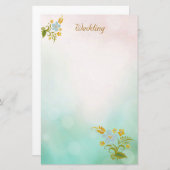 フローラティール（緑がかった色）ブルー結婚の文房具ノート白 便箋 (正面/裏面)