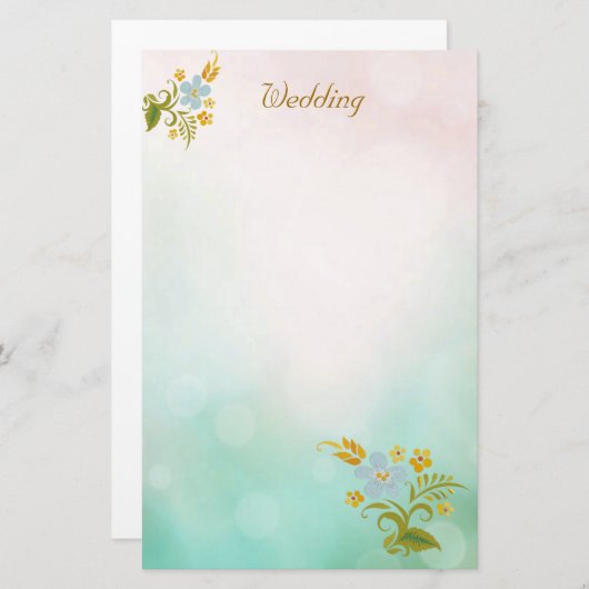 フローラティール（緑がかった色）ブルー結婚の文房具ノート白 便箋 (正面/裏面)