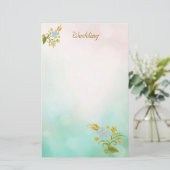 フローラティール（緑がかった色）ブルー結婚の文房具ノート白 便箋 (スタンド正面)