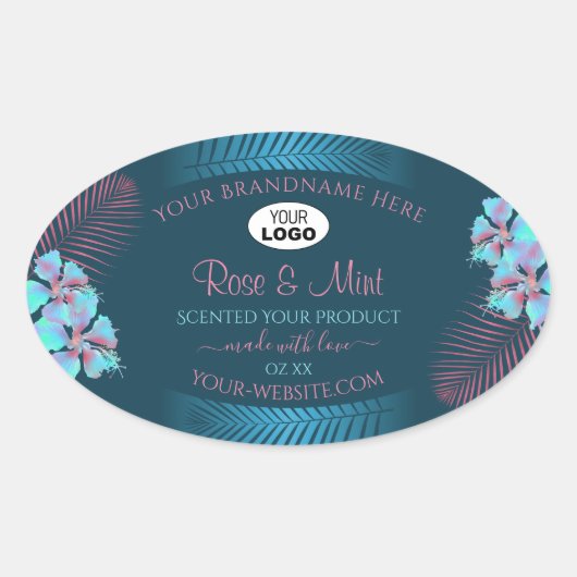 フローラティール(緑がかった色)ラベルPink Palm 葉Logo 楕円形シール (正面)