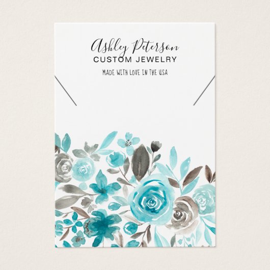 フローラティール（緑がかった色）水彩ジュエリーネックレス表示 (正面)