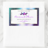 フローラティール（緑がかった色）紫のグリッター白い製品ラベル 長方形シール (バッグ)