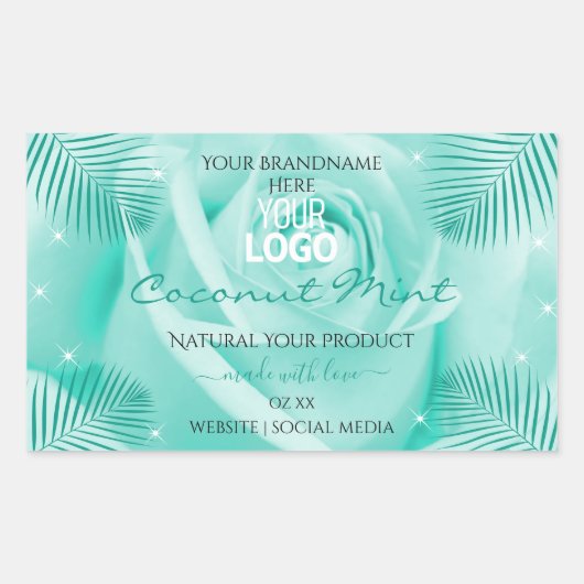 フローラティール（緑がかった色）製品ラベルバラパーム離れロゴ 長方形シール (正面)