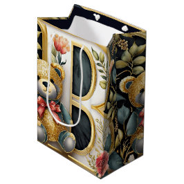 フローラテディベアーレターB ミディアムペーパーバッグ