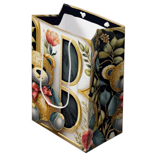 フローラテディベアーレターB ミディアムペーパーバッグ (正面アングル)