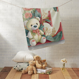 フローラテディベアーレターE ベビー ブランケット