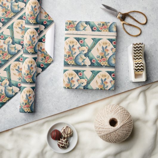 フローラテディベアーレターX ラッピングペーパー (クラフト)