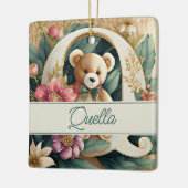 フローラテディベア文字Q パーソナライズされた セラミックオーナメント (左)