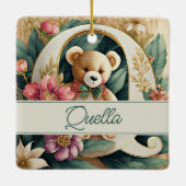 フローラテディベア文字Q パーソナライズされた セラミックオーナメント (裏面)