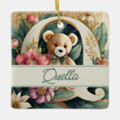フローラテディベア文字Q パーソナライズされた セラミックオーナメント (正面)