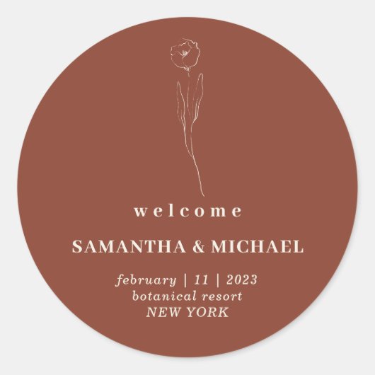 フローラテラコッタシンプルー結婚ウェルカムの植物学 ラウンドシール (正面)