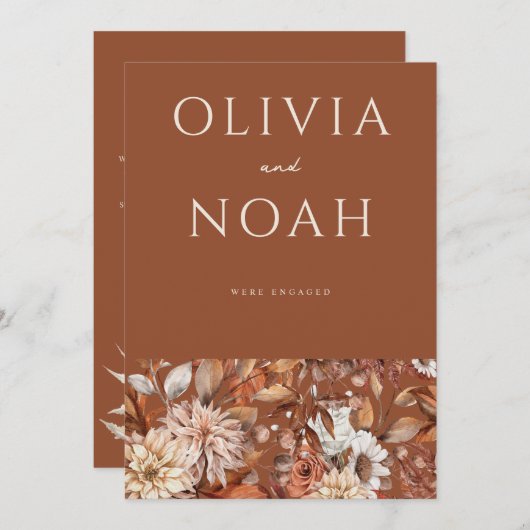 フローラテラコッタ我々は婚約した発表カード 招待状 (正面/裏面)