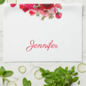 フローラテンプレートウォーターカラーアートピンクレッドローズ キッチンタオル (折り畳み)