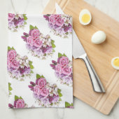フローラテンプレートウォーターカラーアートピンクローズエレガント キッチンタオル (四つ折り)