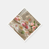 フローラテーブル，ティーカップ，ティアド・トレイのマカロン女王 スタンダードカクテルナプキン (角)