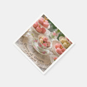 フローラテーブル，ティーカップ，ティアド・トレイのマカロン女王 スタンダードカクテルナプキン (角)