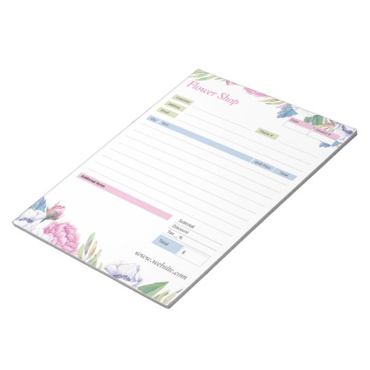 フローラテーマ注文型枠と請求書メモ帳 ノートパッド (アングル)