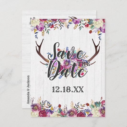 フローラディアアントラーブーケブルガンディ日付を保存 案内ポストカード (正面/裏面)