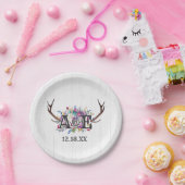 フローラディアアントラーブーケ素朴ス結婚モノグラム ペーパープレート (パーティー)