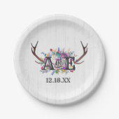 フローラディアアントラーブーケ素朴ス結婚モノグラム ペーパープレート (正面)