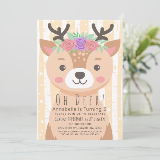 フローラディアキュートディアー子供の誕生日招待状 招待状 (スタンド正面)