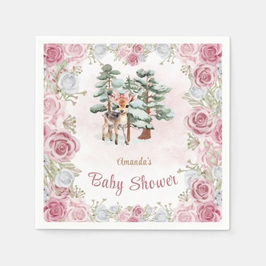 フローラディアスノーフレーク赤ちゃんガールシャワー スタンダードカクテルナプキン (正面)