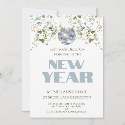 フローラディスコボールニューイヤーイブエレガントパーティー 招待状 (正面)