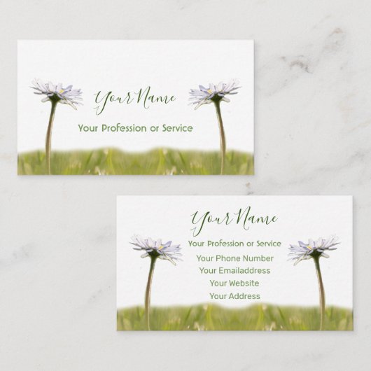 フローラデイジーの花を緑と白に! 名刺 (正面/裏面)