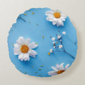 フローラデイジーパターン – ライトブルー ラウンドクッション (正面)
