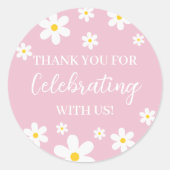 フローラデイジーピンクサンキューステッカー ラウンドシール (正面)