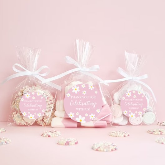 フローラデイジーピンクサンキューステッカー ラウンドシール