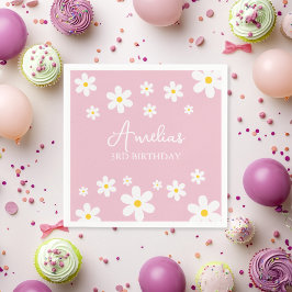 フローラデイジーピンクパーティーナプキン スタンダードカクテルナプキン