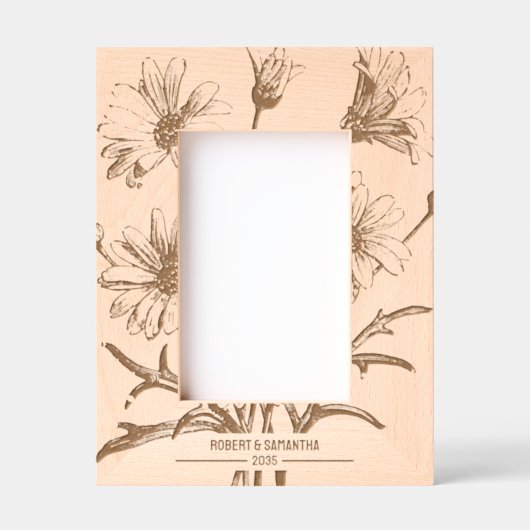 フローラデイジーブーケウッド レーザー彫刻フレーム (正面)
