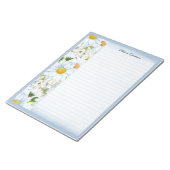 フローラデイジーヴィンテージほこりっぽいブルーパーソナライズされたライン ノートパッド (アングル)