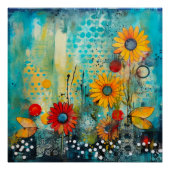 フローラデイジー抽象芸術スタイリッシュアートとシック ポスター (正面)