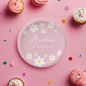 フローラデイジー誕生日ピンク紙プレート ペーパープレート