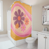 フローラデイドリームレトロフラワーパターンピンクオレンジ シャワーカーテン (インサイチュ)