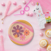 フローラデイドリームレトロフラワーパターンピンクオレンジ ペーパープレート (パーティー)